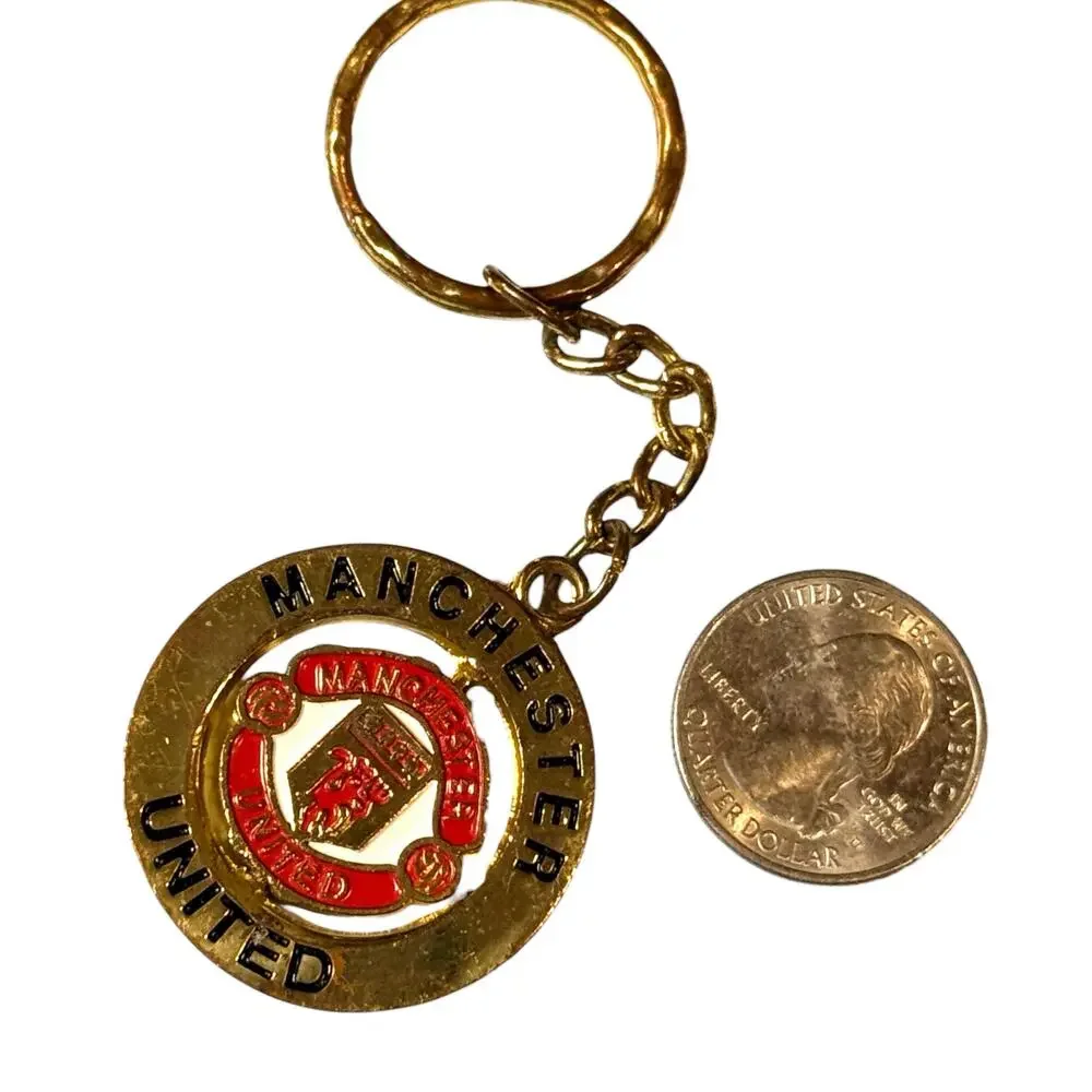 Manchester United Keychain Round Gold Tone Spinning Team Crest